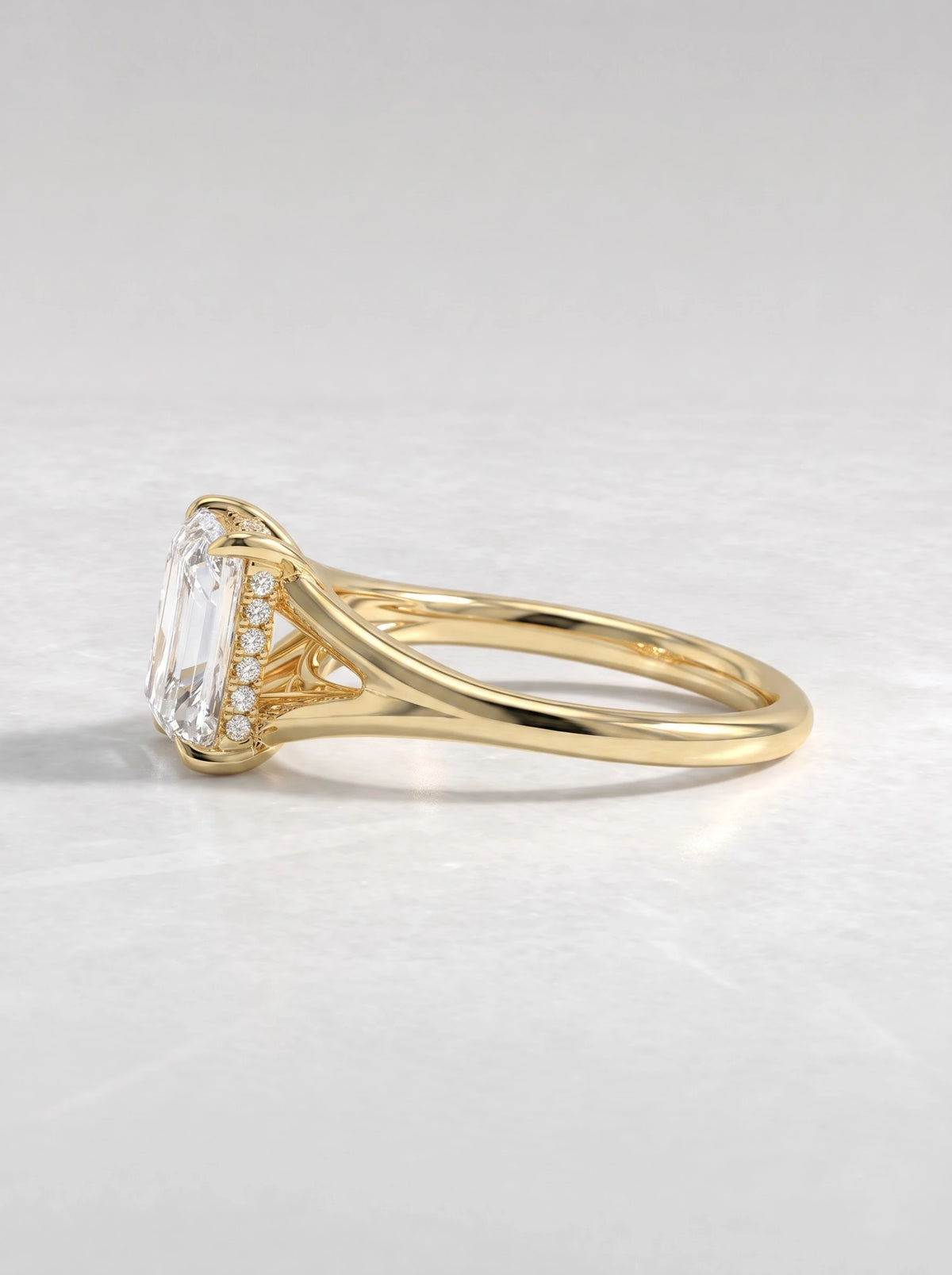 2 CT Radiant Cut Lab Grown Diamond Hidden Halo Split shank Engagement Ring - View 3