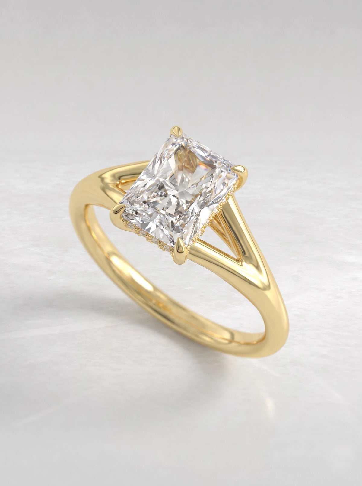 2 CT Radiant Cut Lab Grown Diamond Hidden Halo Split shank Engagement Ring - View 6