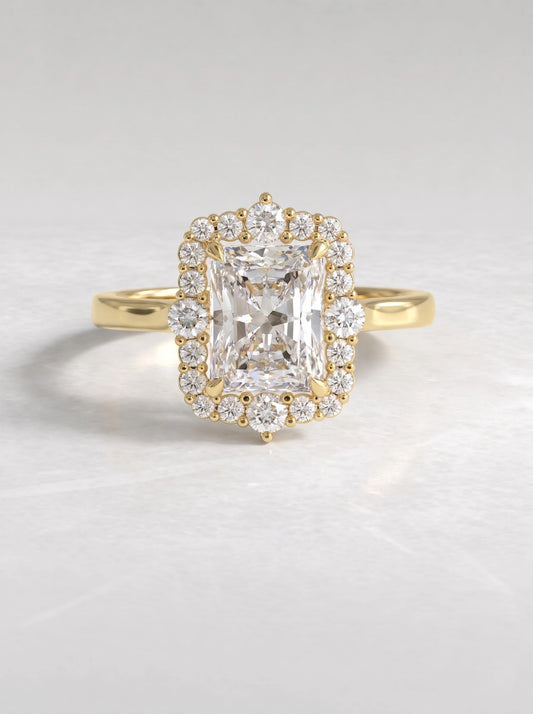 3 CT Radiant Cut Lab Grown Diamond Vintage Halo Engagement Ring