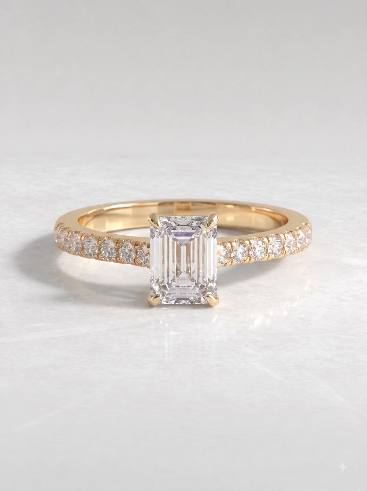 1 CT Emerald Cut Lab Grown Diamond Accent Engagement Ring