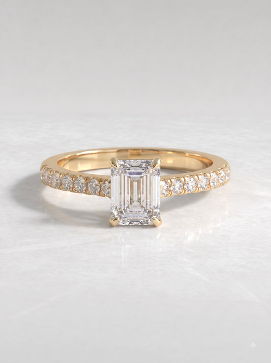 1 CT Emerald Cut Lab Grown Diamond Accent Engagement Ring