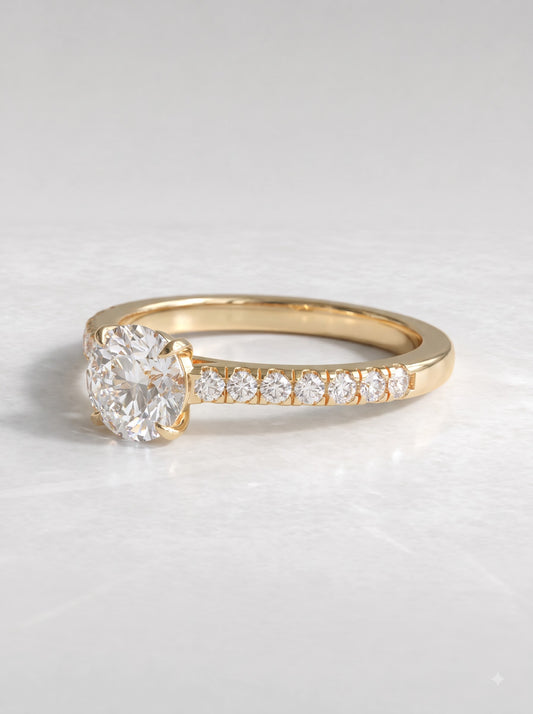 1 CT Round Cut Lab Grown Diamond Accent Engagement Ring - View 2