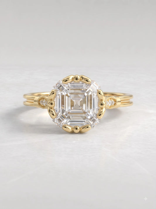 4 CT Asscher Cut Lab Grown Diamond Vintage Engagement Ring