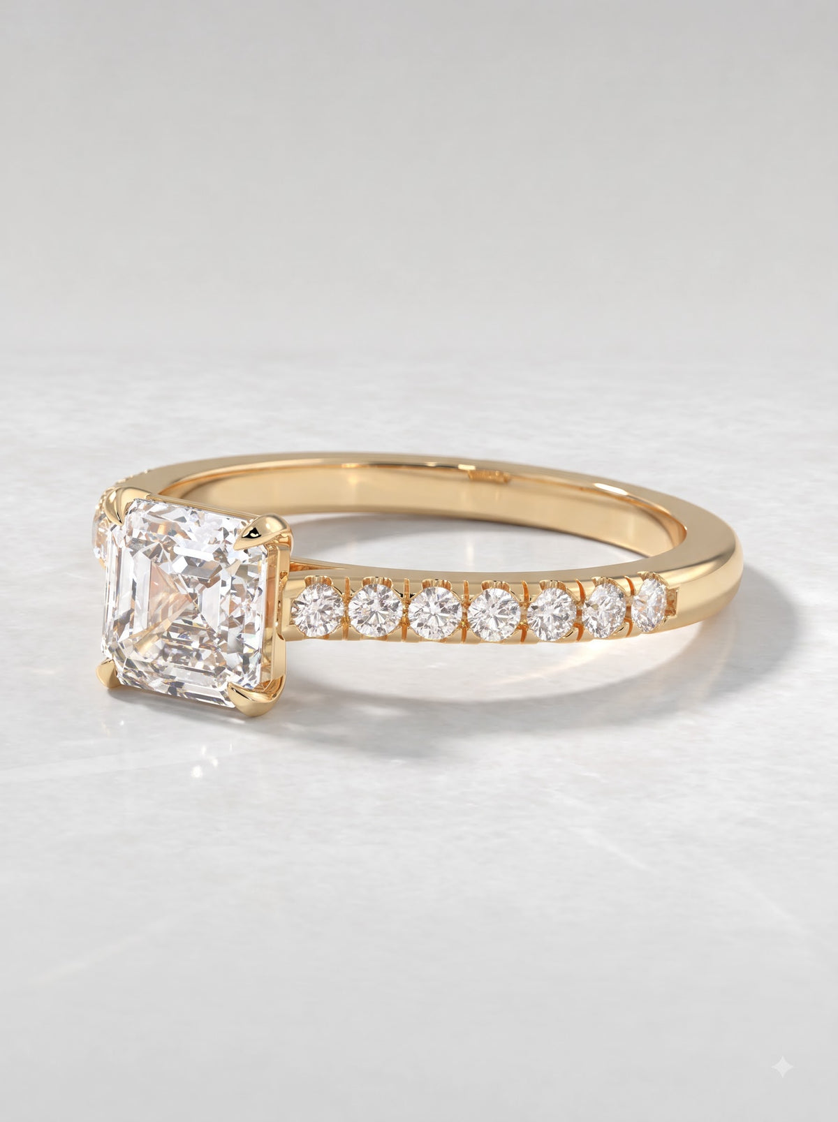 1 CT Asscher Cut Lab Grown Diamond Accent Engagement Ring - View 2