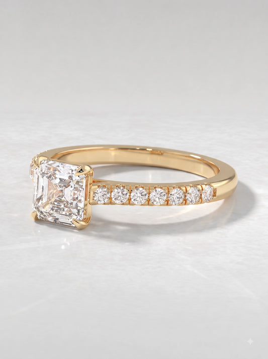 1 CT Asscher Cut Lab Grown Diamond Accent Engagement Ring - View 2