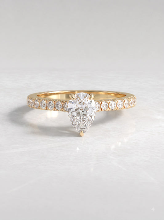 1 CT Pear Cut Lab Grown Diamond Accent Engagement Ring