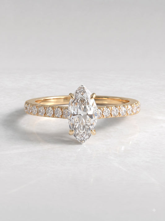 1 CT Marquise Cut Lab Grown Diamond Accent Engagement Ring