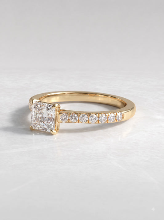 1 CT Princess Cut Lab Grown Diamond Accent Engagement Ring - View 2
