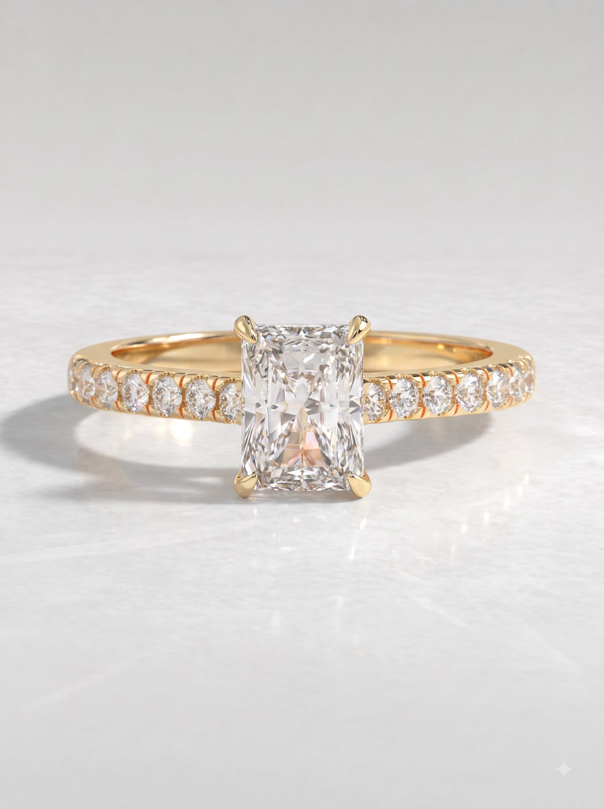 1 CT Radiant Cut Lab Grown Diamond Accent Engagement Ring