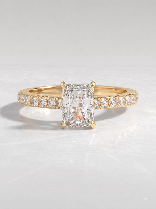 1 CT Radiant Cut Lab Grown Diamond Accent Engagement Ring