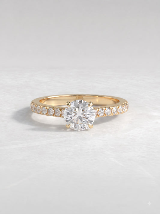 1 CT Round Cut Lab Grown Diamond Accent Engagement Ring
