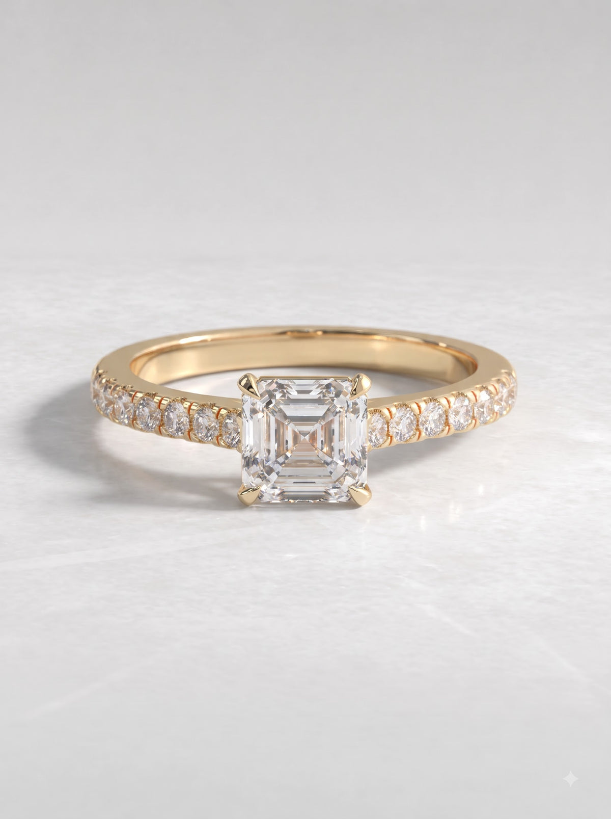 1 CT Asscher Cut Lab Grown Diamond Accent Engagement Ring