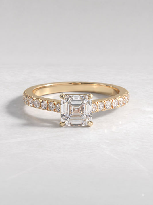 1 CT Asscher Cut Lab Grown Diamond Accent Engagement Ring