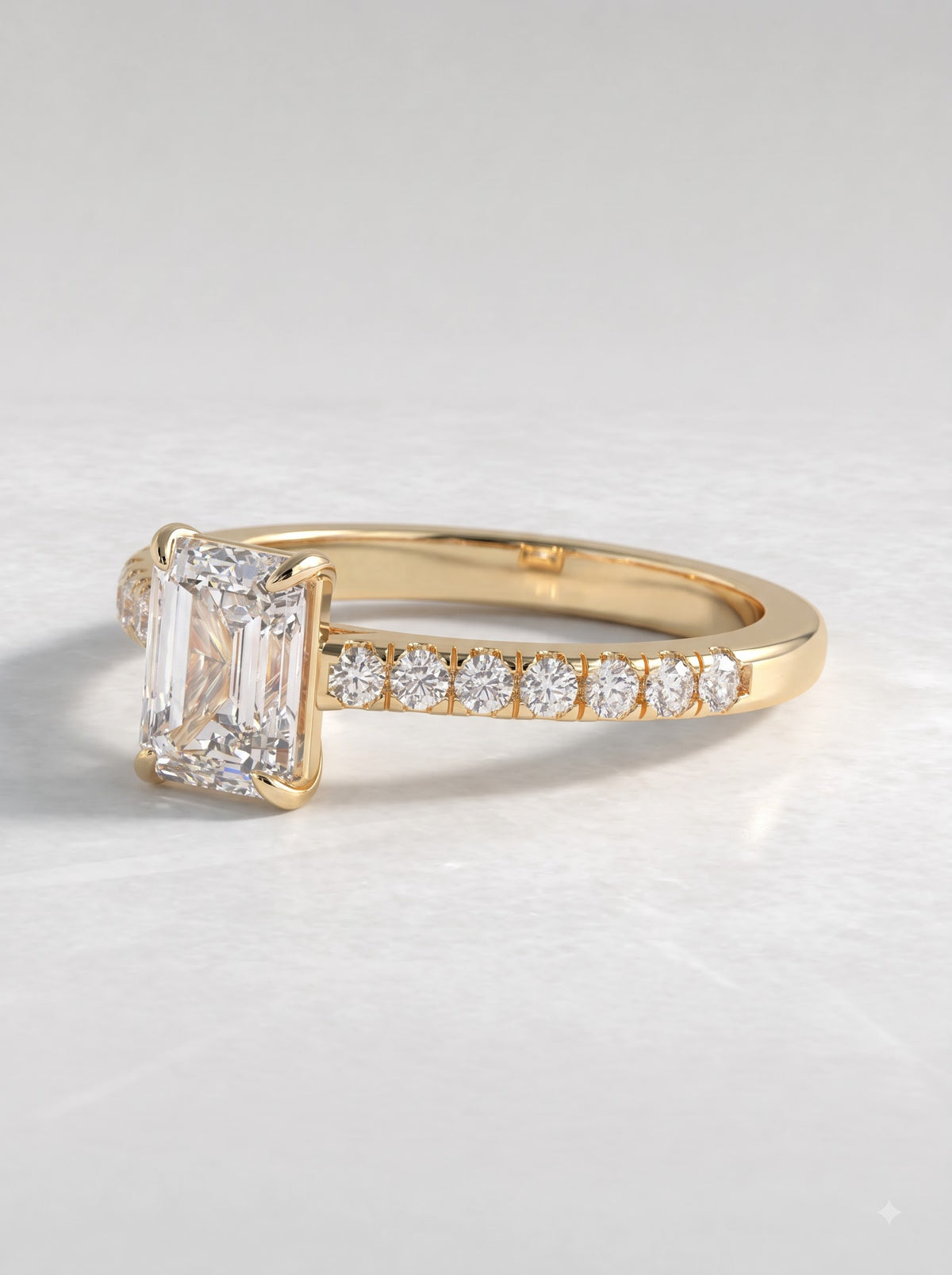 1 CT Emerald Cut Lab Grown Diamond Accent Engagement Ring - View 2