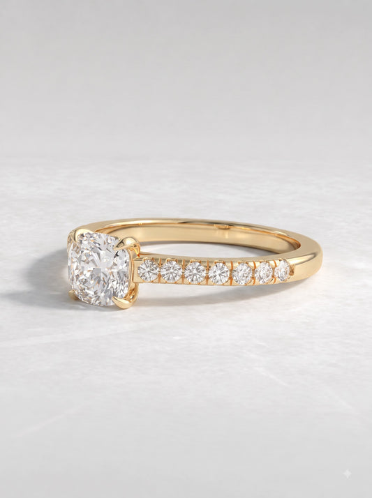 1 CT Cushion Cut Lab Grown Diamond Accent Engagement Ring - View 2