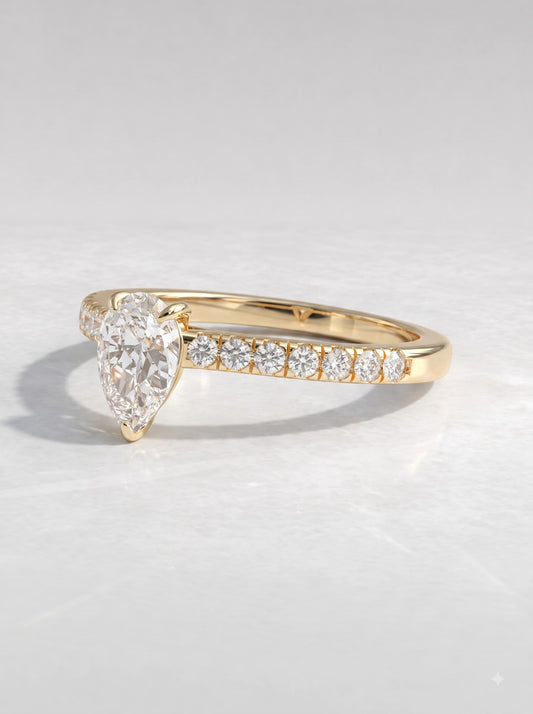 1 CT Pear Cut Lab Grown Diamond Accent Engagement Ring - View 2