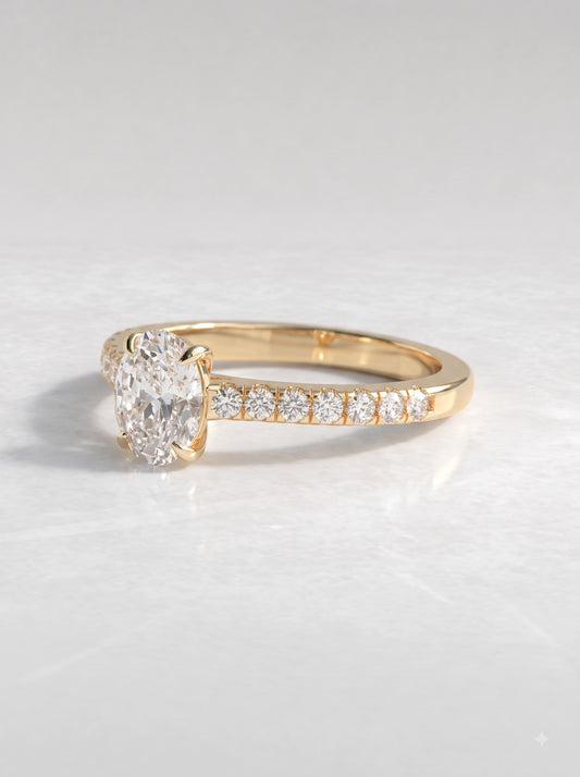 1 CT Oval Cut Lab Grown Diamond Accent Engagement Ring - View 2
