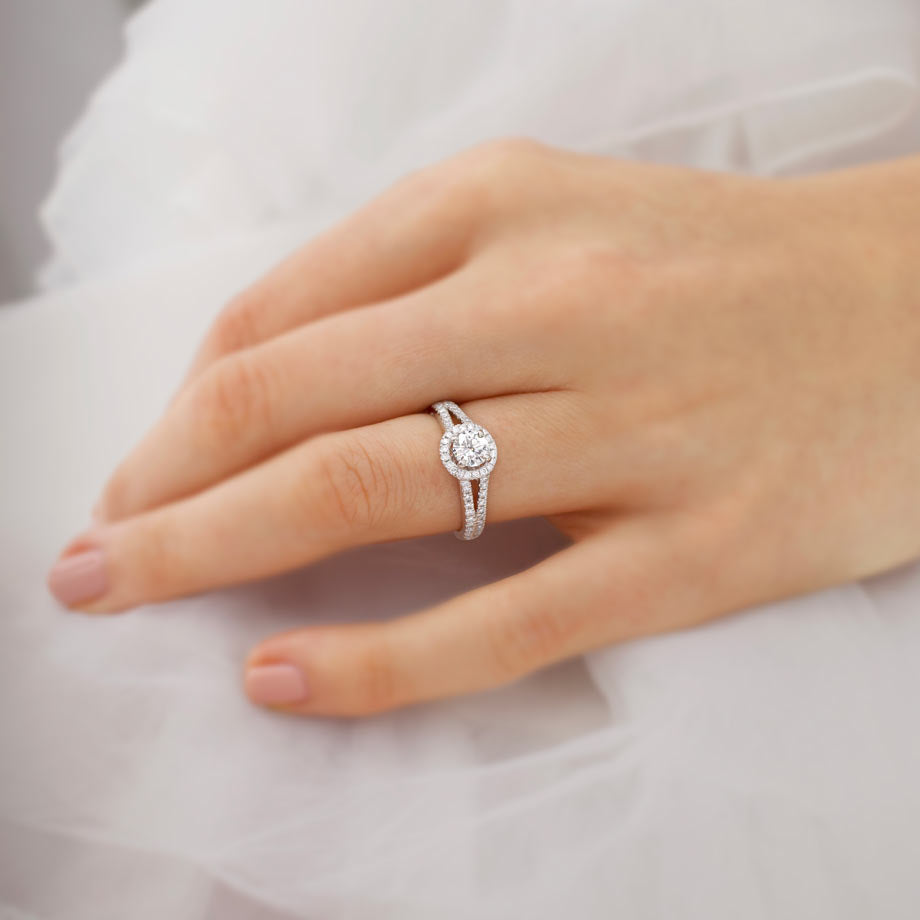 1 CT Round Halo & Pave Lab Grown Diamond Engagement Ring