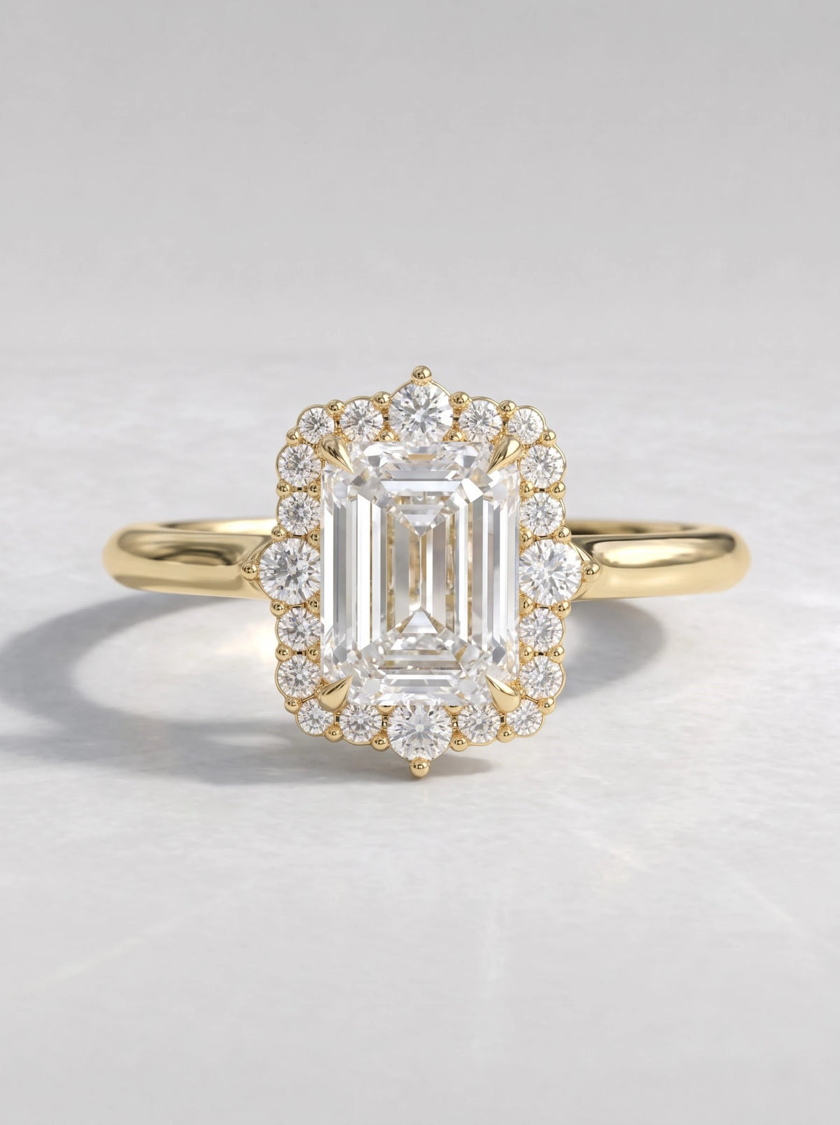 Artisanal Halo Emerald Cut Lab-Grown Diamond Engagement Ring - View 2