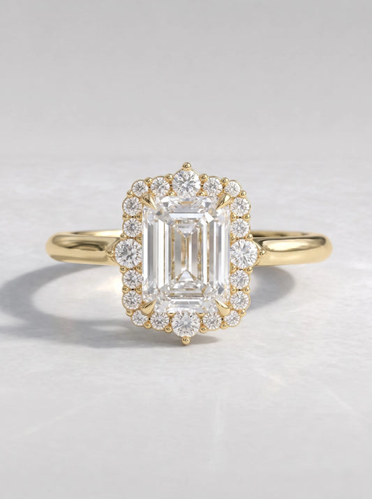 Artisanal Halo Emerald Cut Lab-Grown Diamond Engagement Ring - View 2