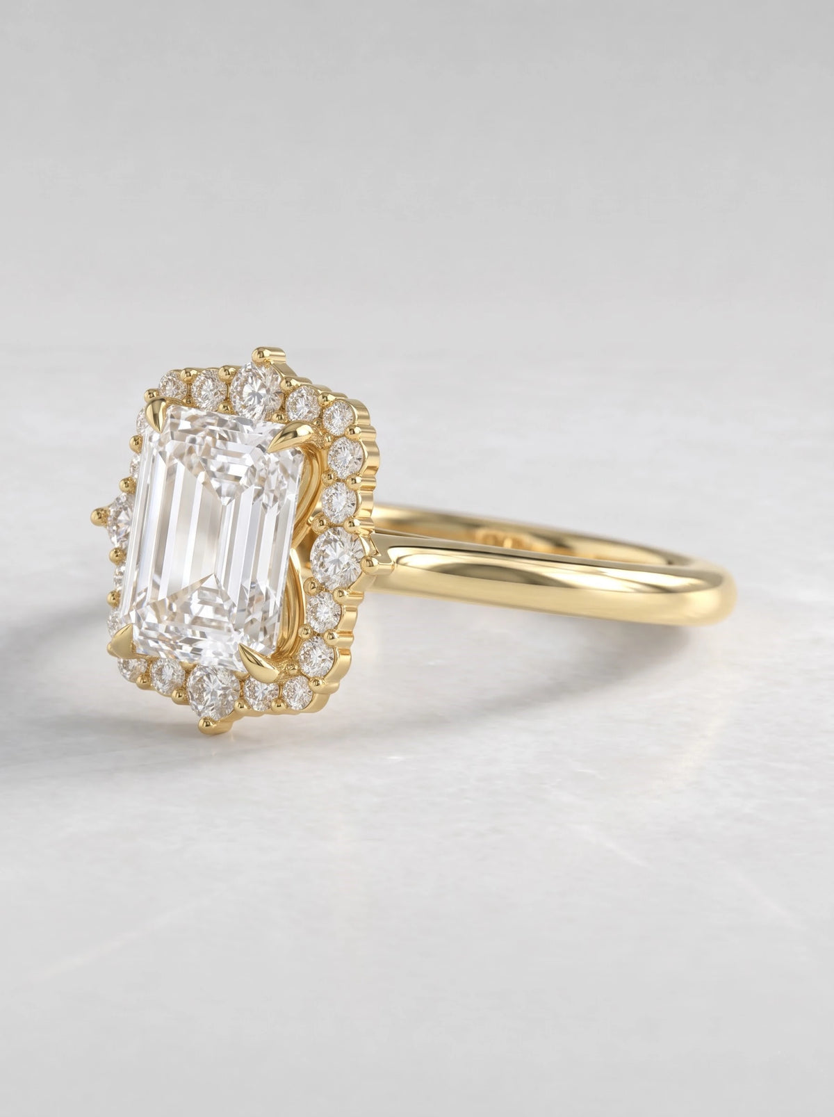 Artisanal Halo Emerald Cut Lab-Grown Diamond Engagement Ring - View 3