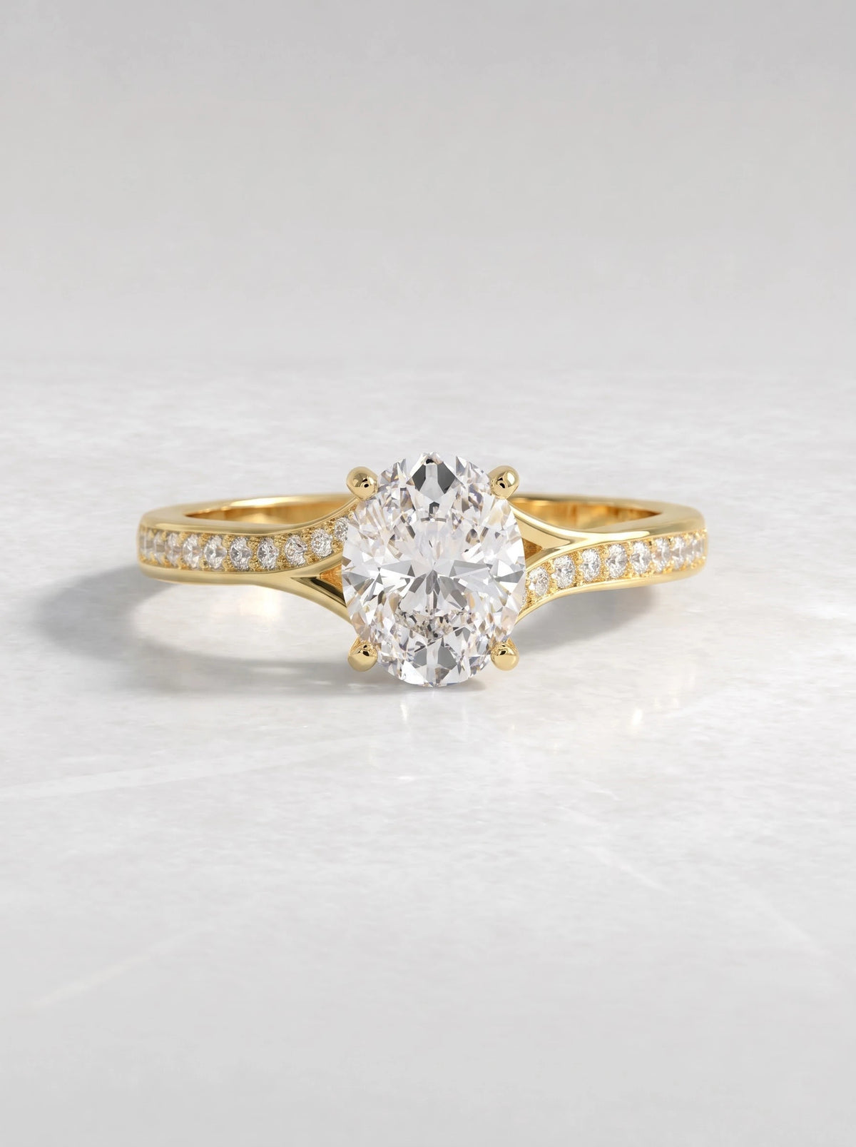 Artisanal Solitare With Accent, Split shank Oval Cut Lab-Grown Diamond Bridal Ring