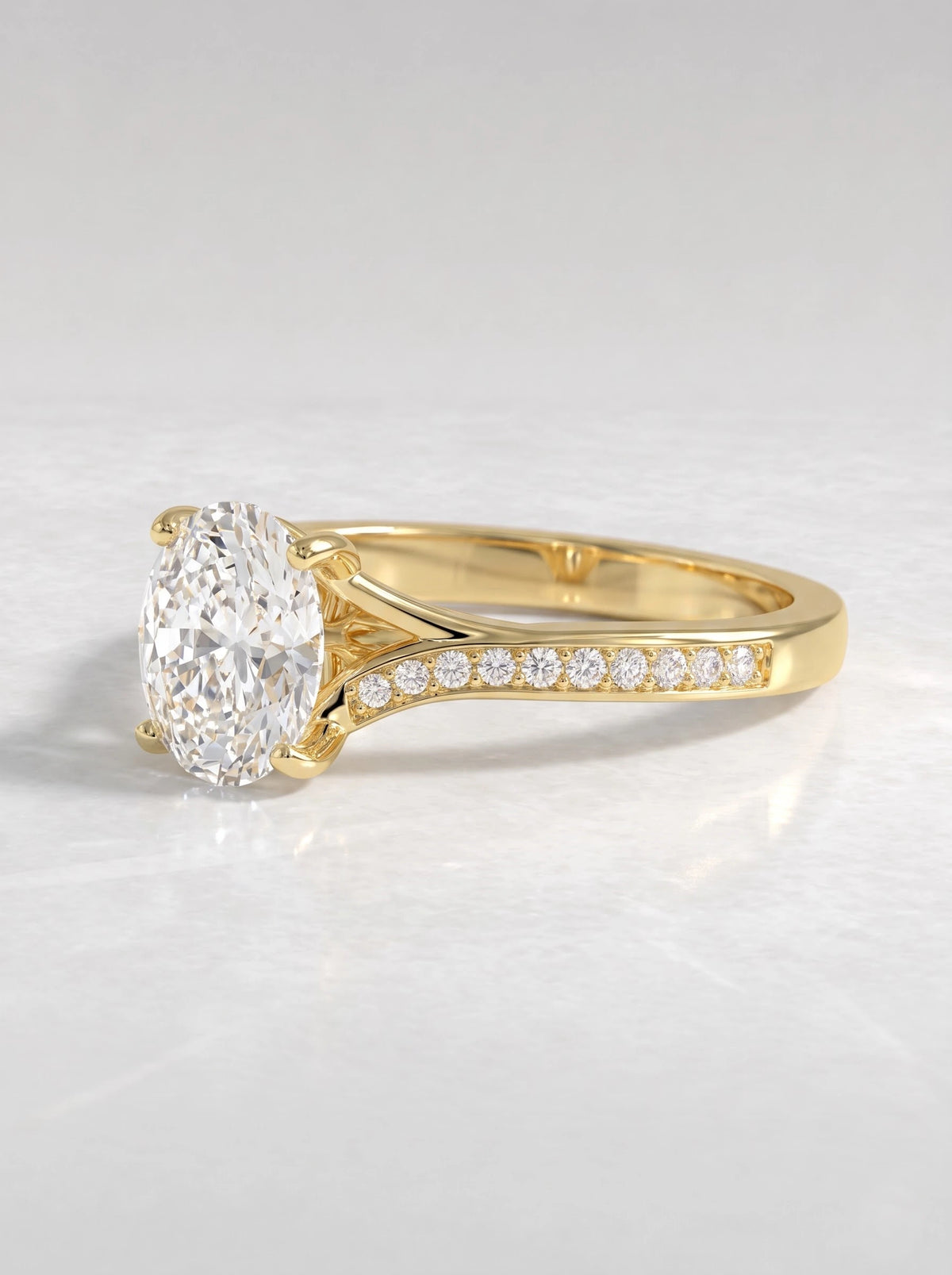 Artisanal Solitare With Accent, Split shank Oval Cut Lab-Grown Diamond Bridal Ring - View 3