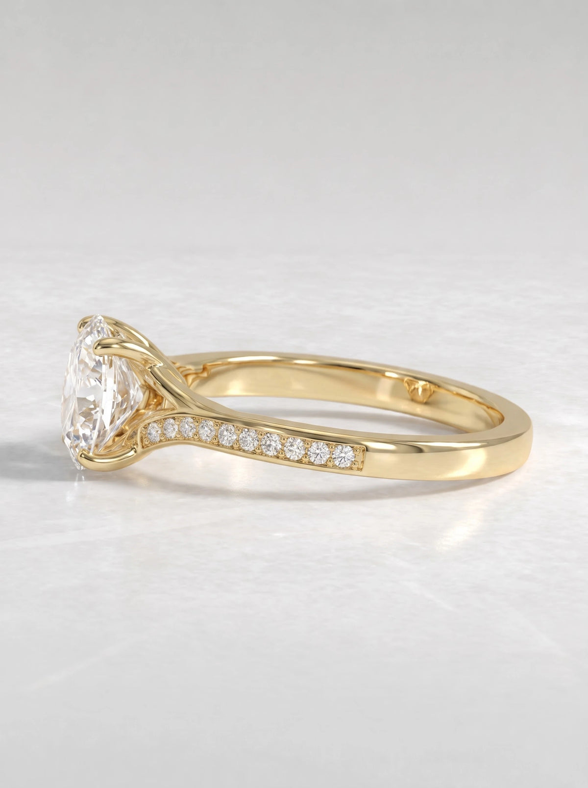 Artisanal Solitare With Accent, Split shank Oval Cut Lab-Grown Diamond Bridal Ring - View 4