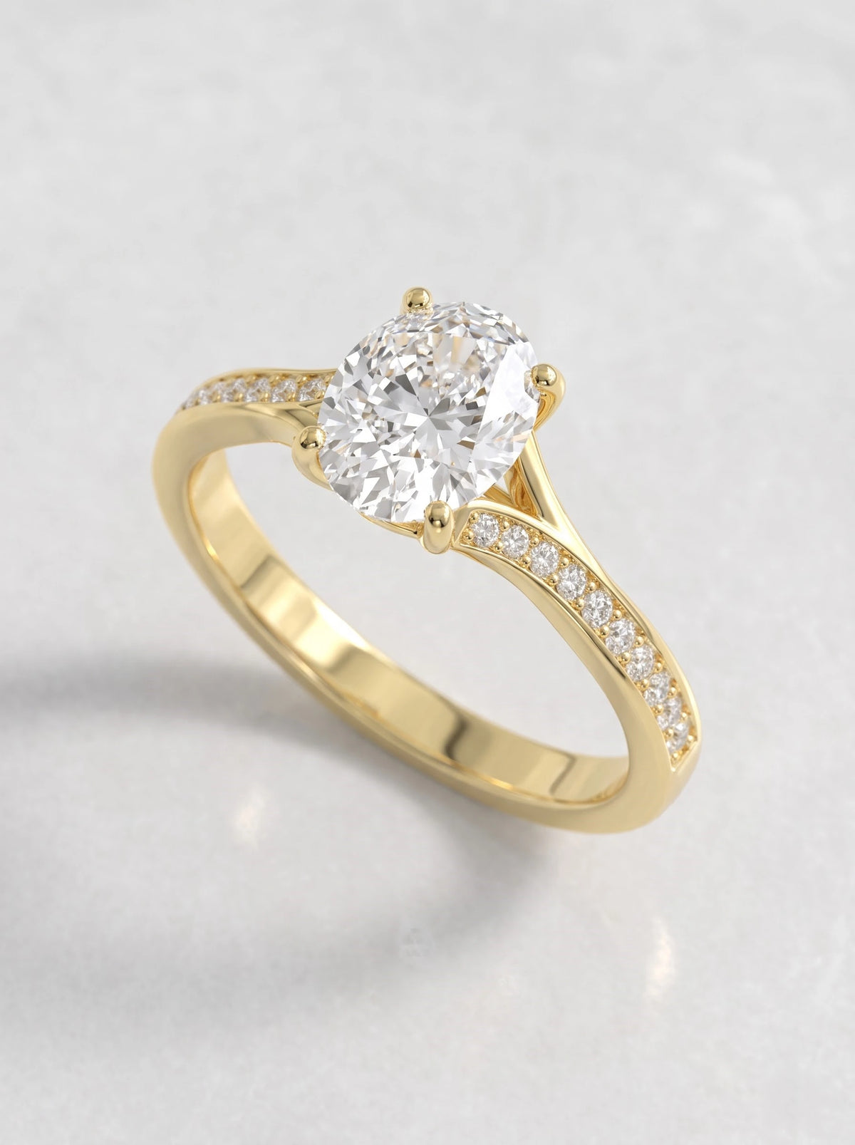Artisanal Solitare With Accent, Split shank Oval Cut Lab-Grown Diamond Bridal Ring - View 7