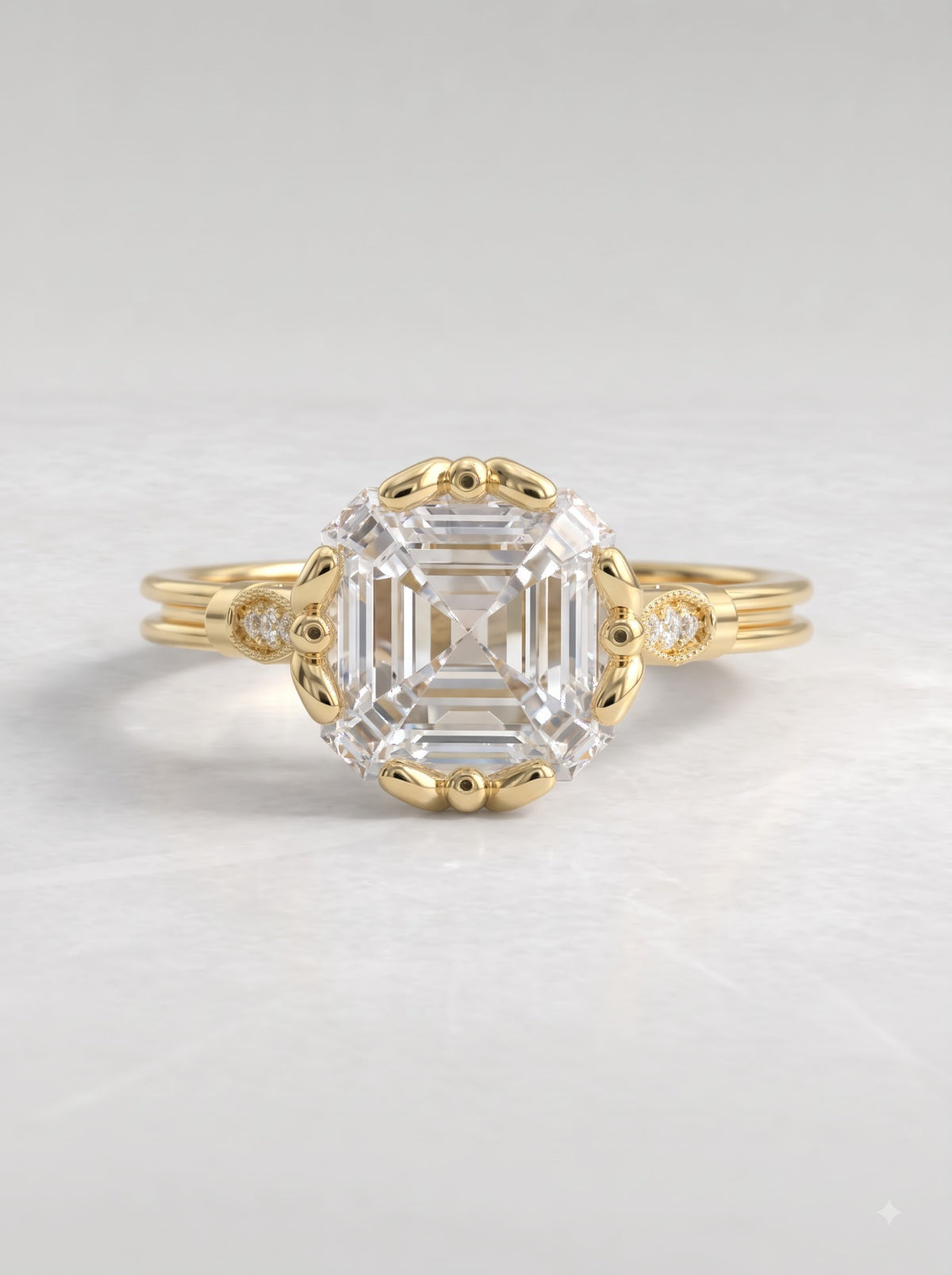 Asscher Cut Lab Grown Diamond Art Deco Engagement Ring