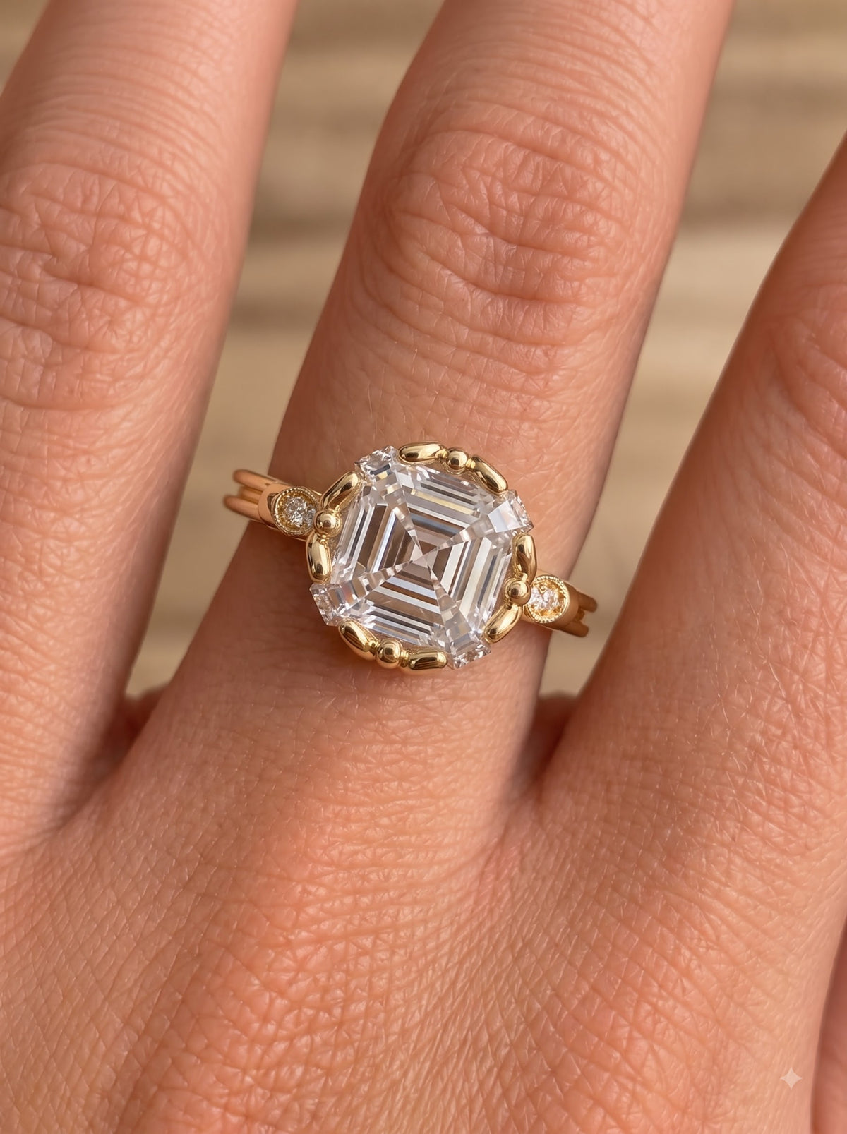 Asscher Cut Lab Grown Diamond Art Deco Engagement Ring - View 2