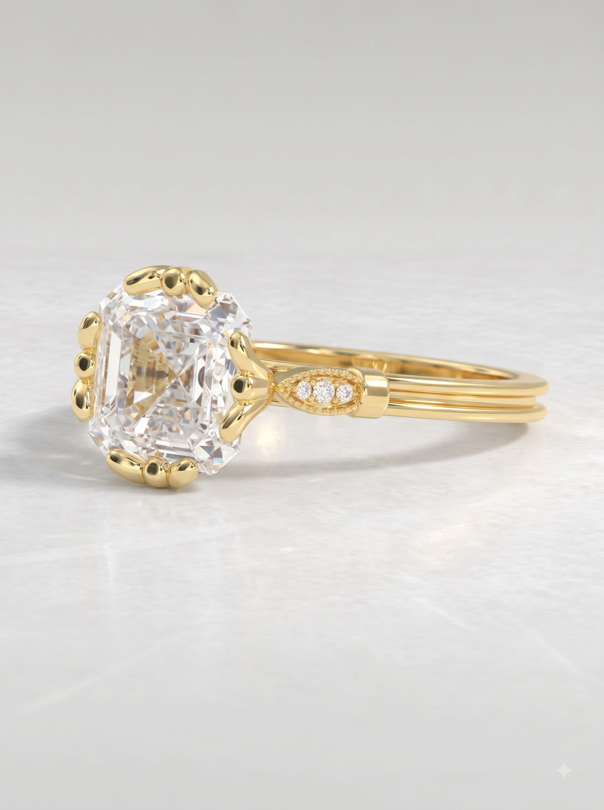 Asscher Cut Lab Grown Diamond Art Deco Engagement Ring - View 3