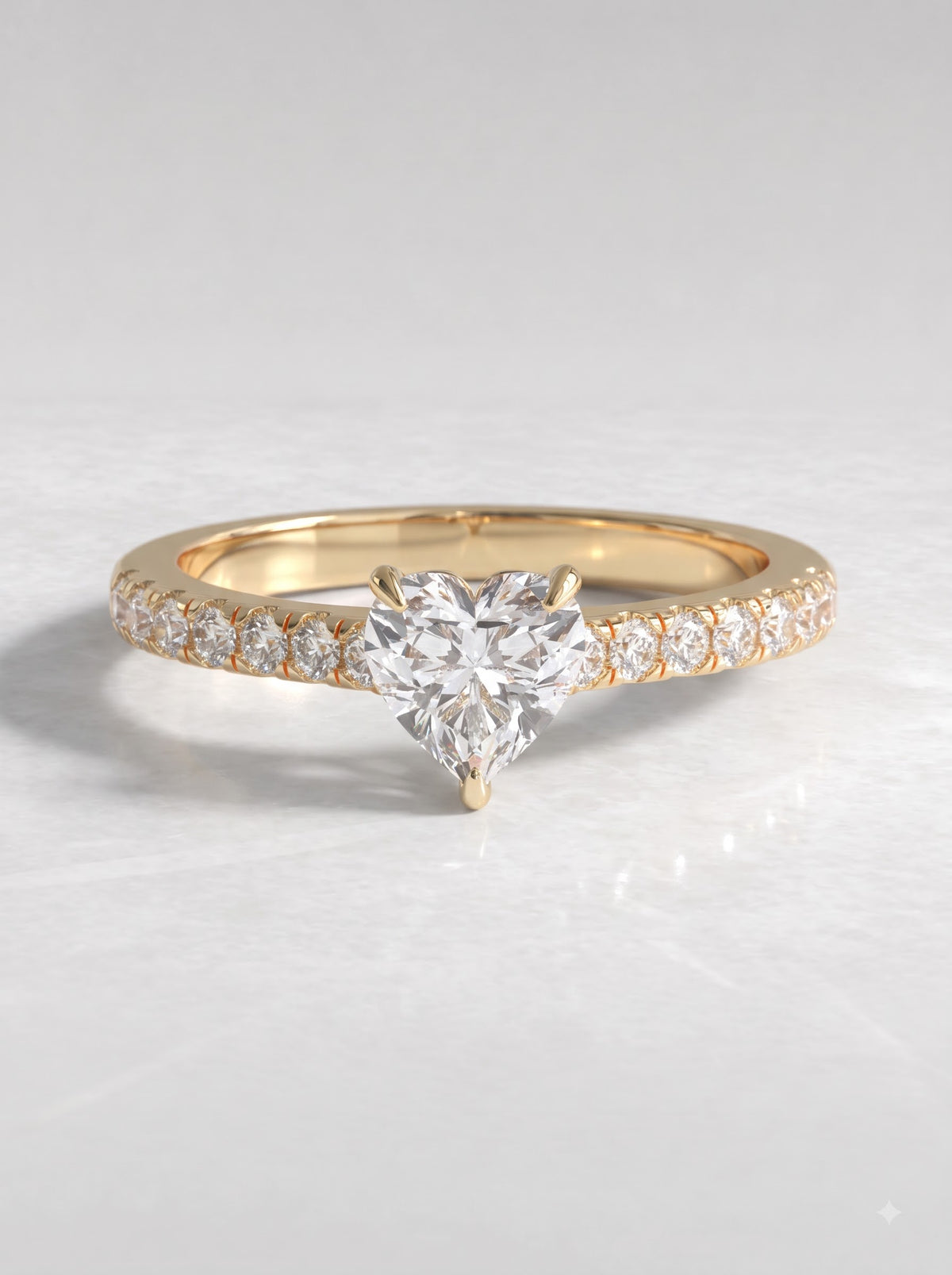 1 CT Heart Cut Lab Grown Diamond Accent Engagement Ring