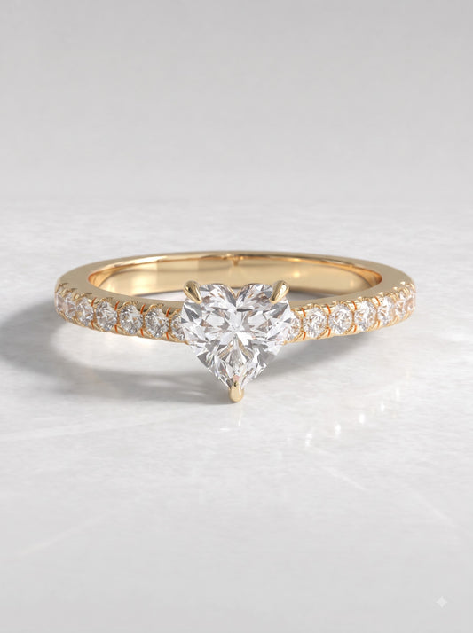 1 CT Heart Cut Lab Grown Diamond Accent Engagement Ring