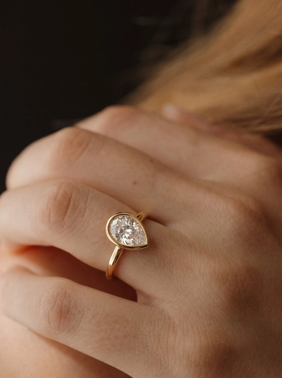 Classic Solitaire, Hidden Halo Pear Cut Lab-Grown Diamond Engagement Ring