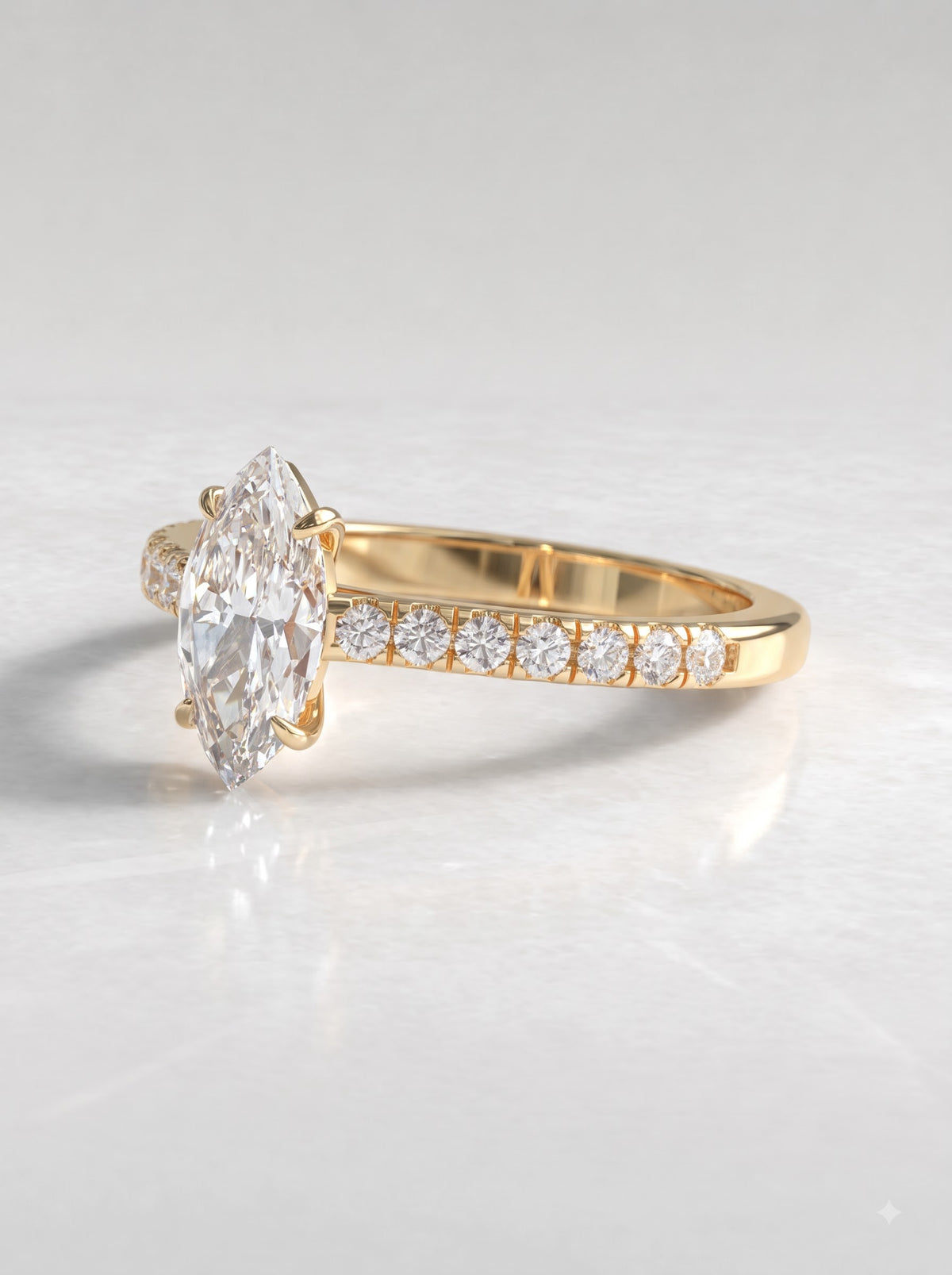 1 CT Marquise Cut Lab Grown Diamond Accent Engagement Ring - View 2