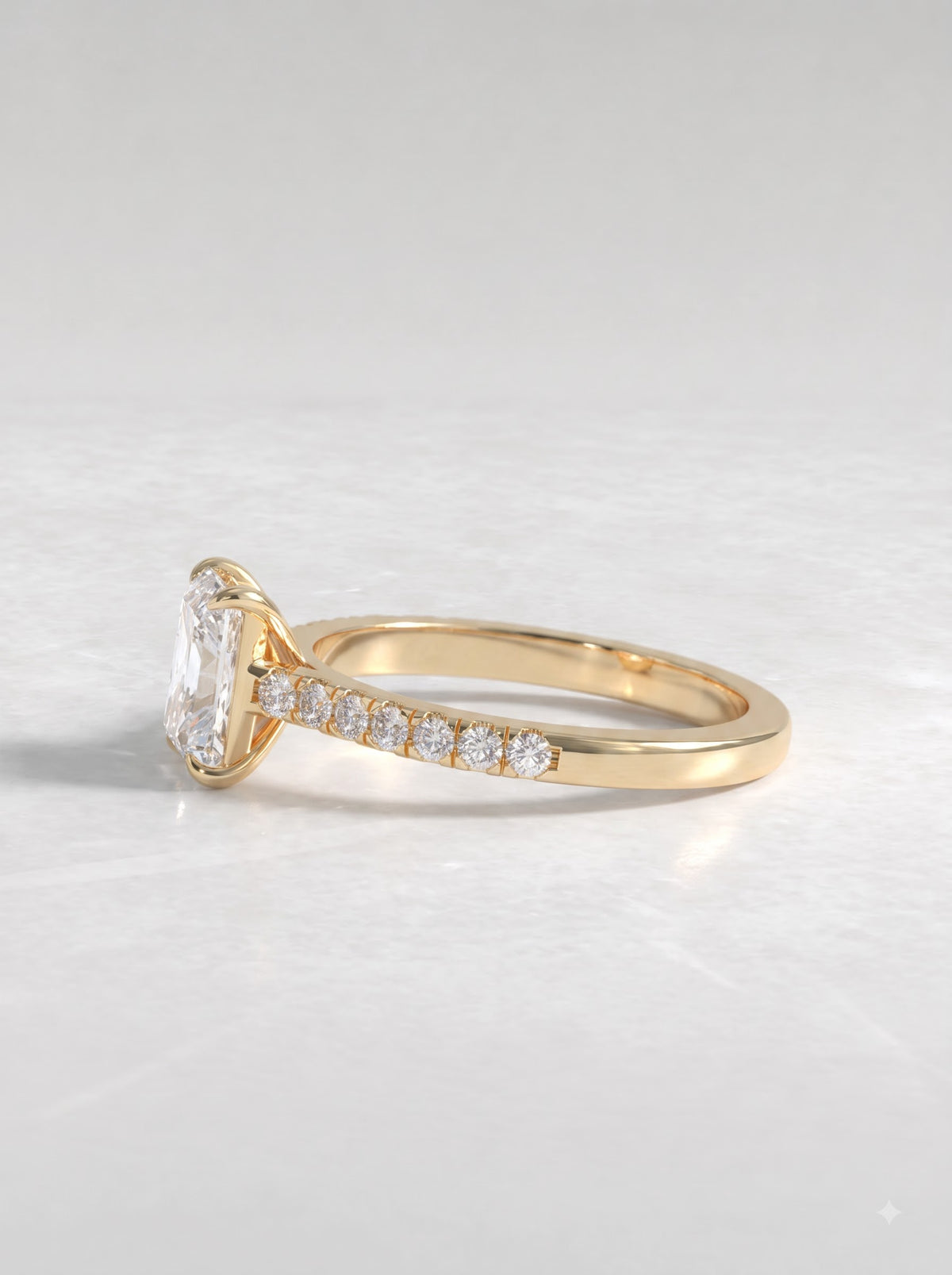1 CT Radiant Cut Lab Grown Diamond Accent Engagement Ring - View 3
