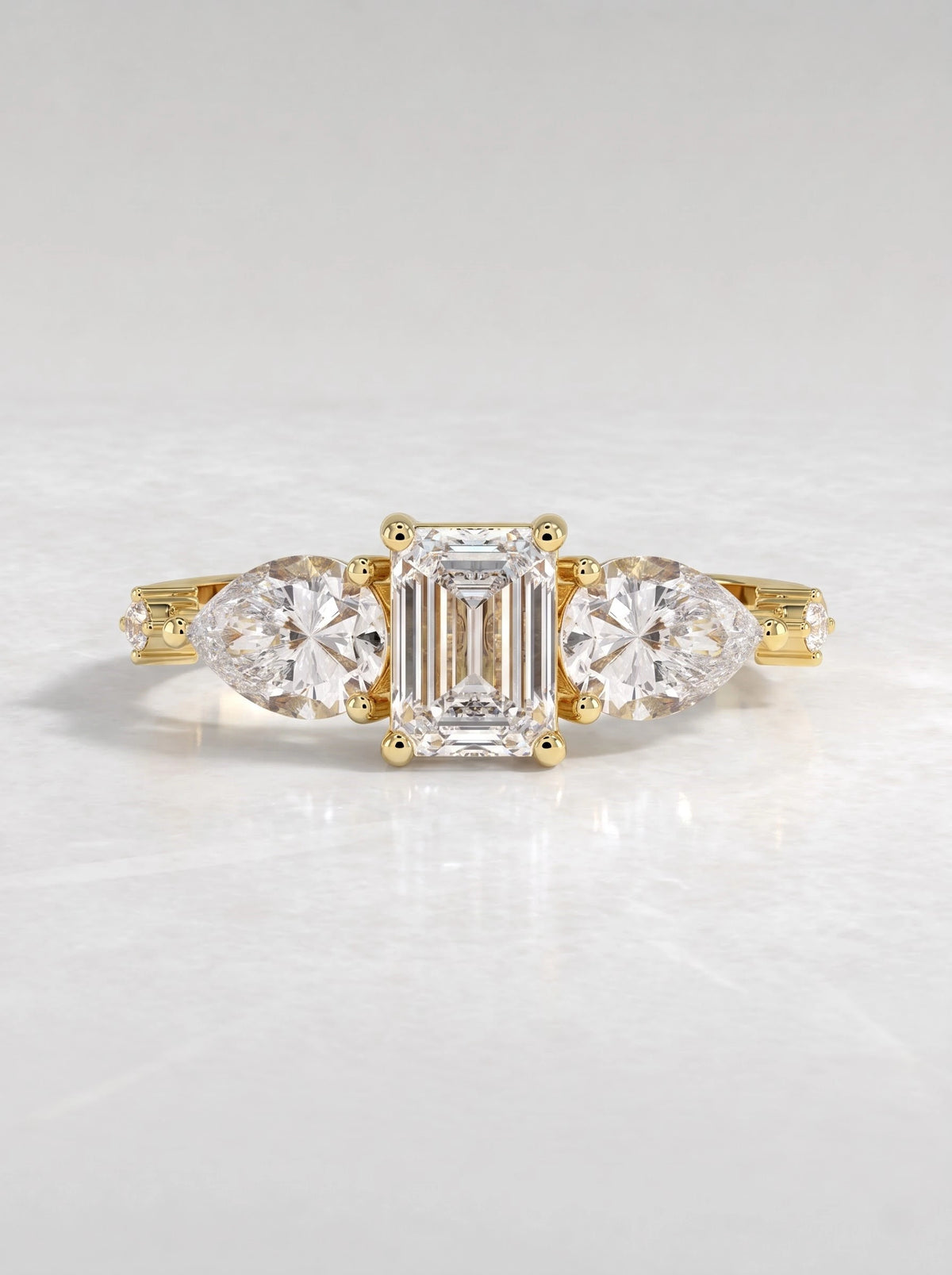 Emerald Cut Lab-Grown Diamond Artisanal Five Stone Shimmering Band Solitaire Engagement Ring - View 2