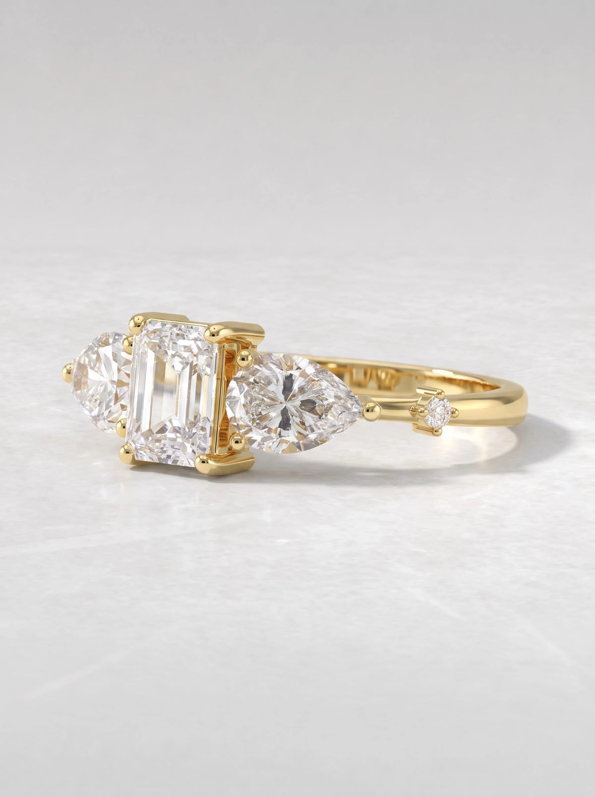 Emerald Cut Lab-Grown Diamond Artisanal Five Stone Shimmering Band Solitaire Engagement Ring - View 3