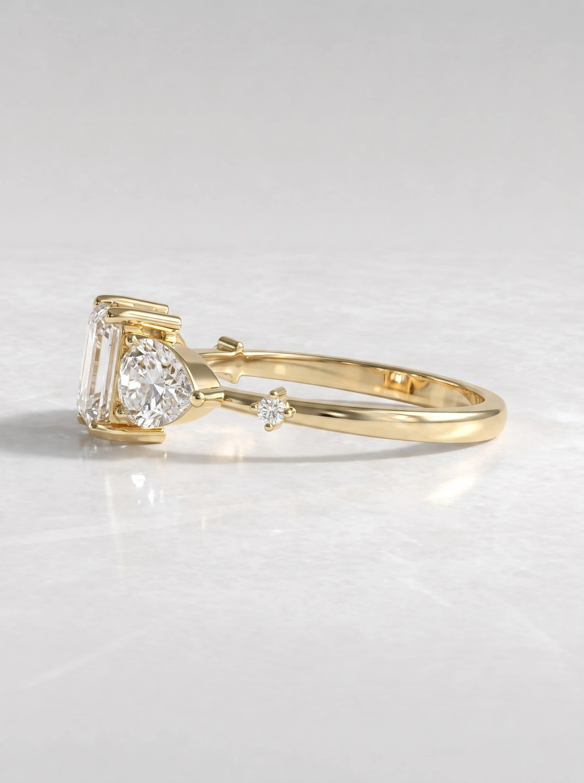 Emerald Cut Lab-Grown Diamond Artisanal Five Stone Shimmering Band Solitaire Engagement Ring - View 4