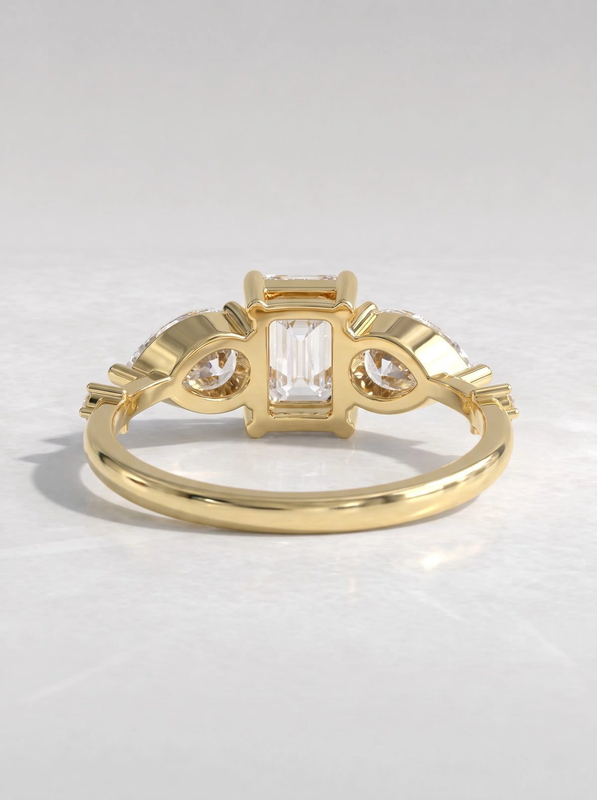 Emerald Cut Lab-Grown Diamond Artisanal Five Stone Shimmering Band Solitaire Engagement Ring - View 5