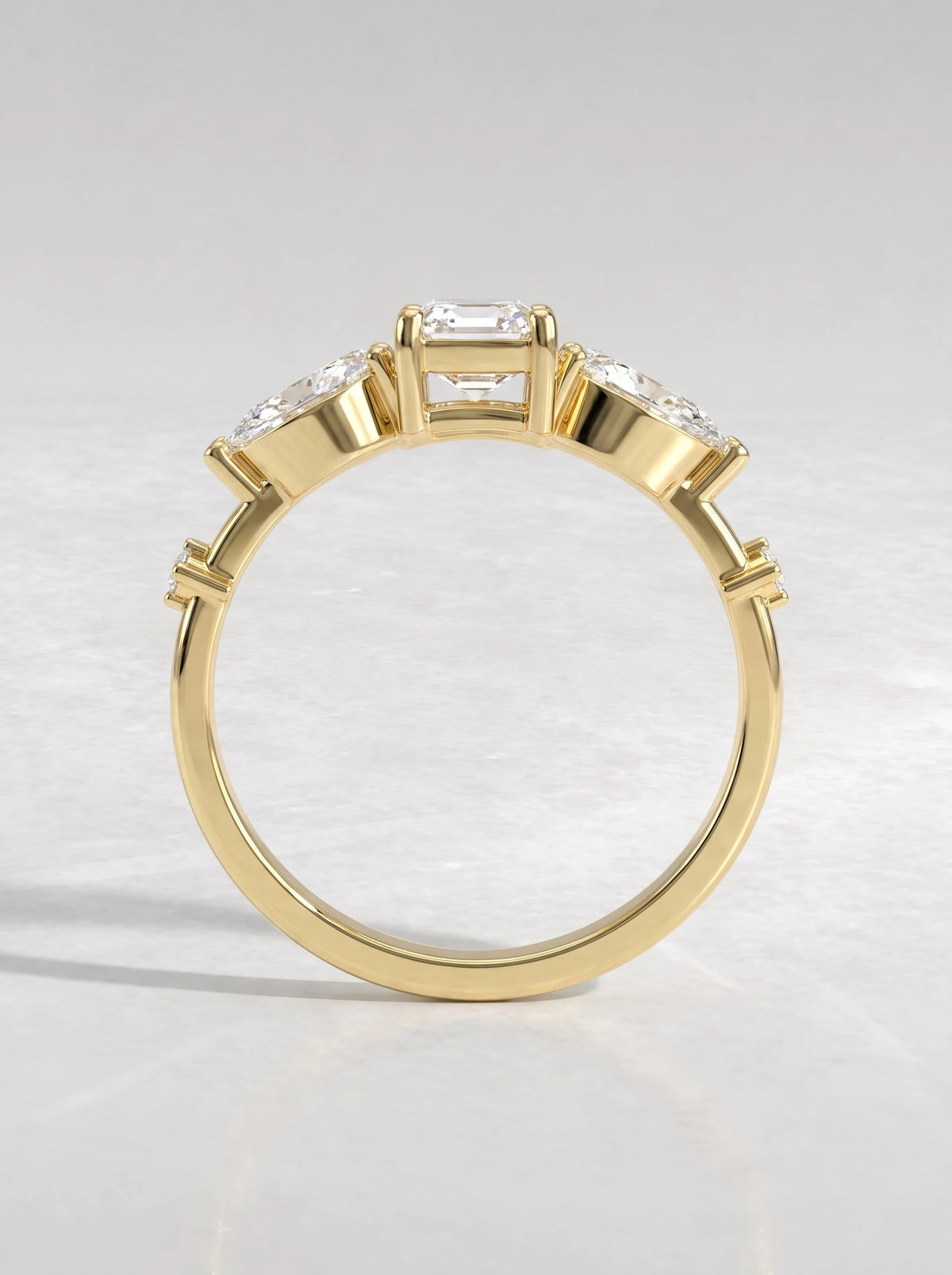 Emerald Cut Lab-Grown Diamond Artisanal Five Stone Shimmering Band Solitaire Engagement Ring - View 6
