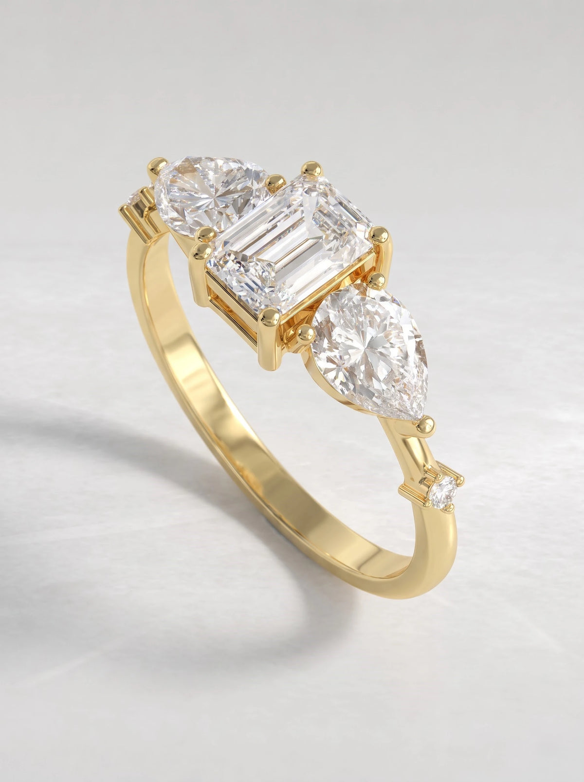 Emerald Cut Lab-Grown Diamond Artisanal Five Stone Shimmering Band Solitaire Engagement Ring - View 7