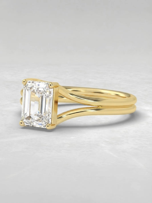 Emerald Cut Lab Grown Diamond Solitaire Engagement Ring - View 2