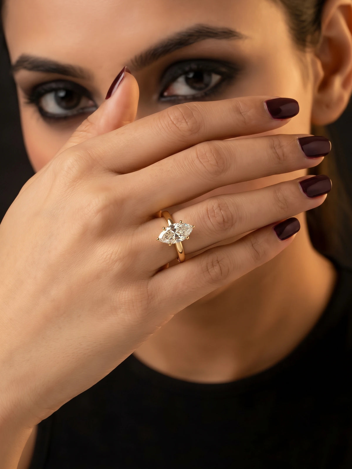 Ethereal Solitaire Pavé Accent Marquise Cut Lab-Grown Diamond Bridal Ring - View 2