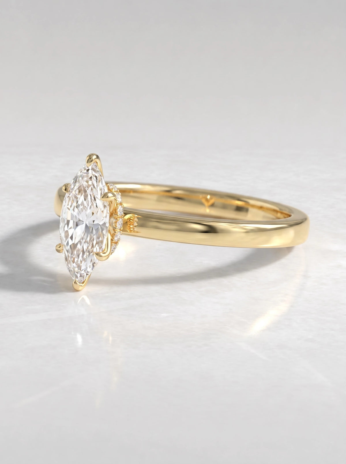 Ethereal Solitaire Pavé Accent Marquise Cut Lab-Grown Diamond Bridal Ring - View 3