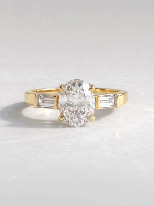 Ethereal Three Stone Pavé Accent Oval Cut Lab-Grown Diamond Bridal Ring