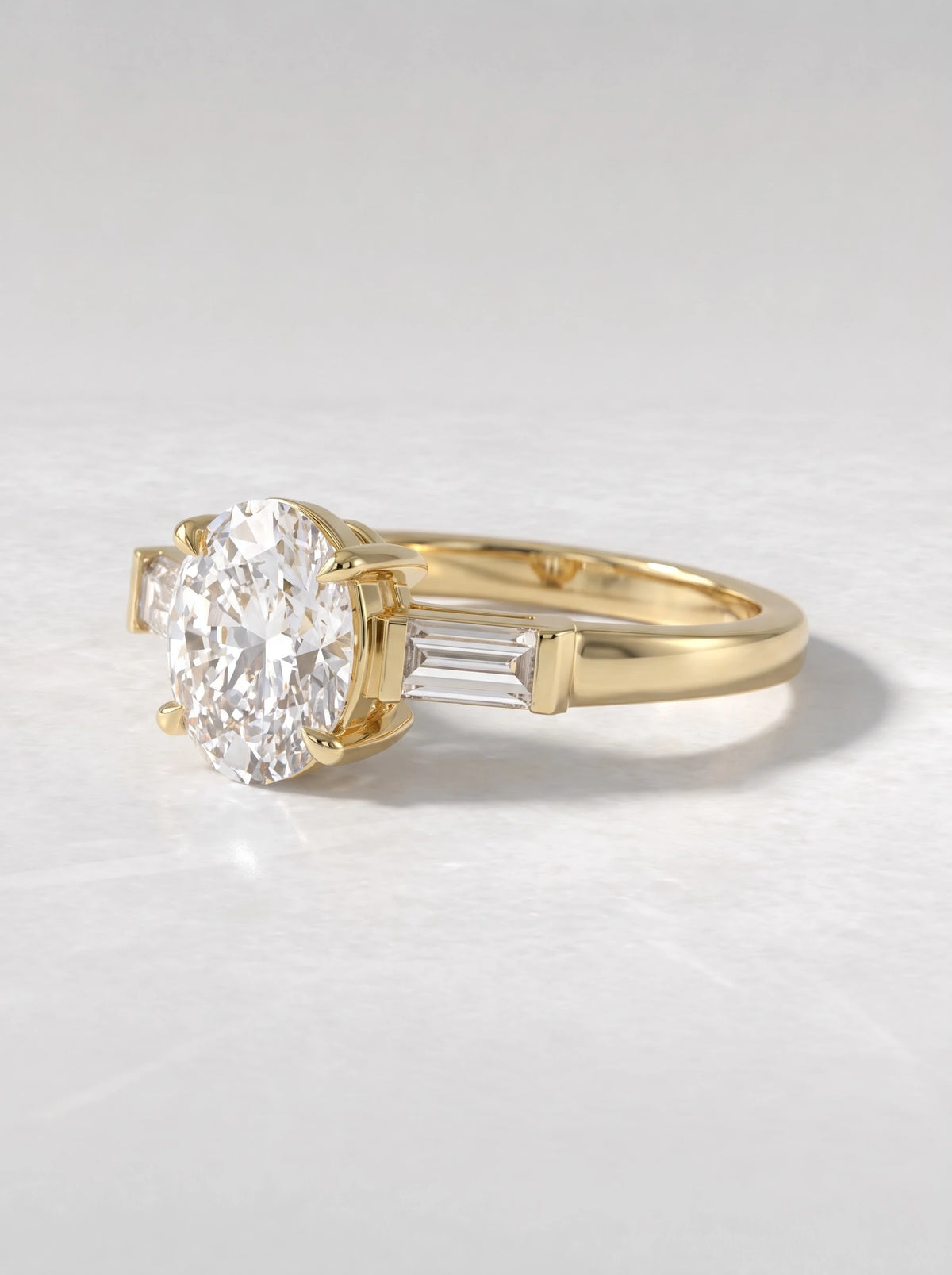 Ethereal Three Stone Pavé Accent Oval Cut Lab-Grown Diamond Bridal Ring - View 3