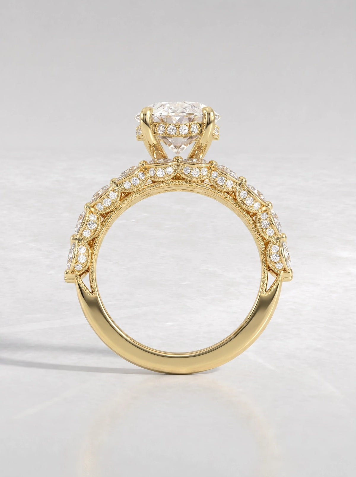 Heirloom Solitare With Accent Oval Cut Lab-Grown Diamond Engagement Ring - View 6