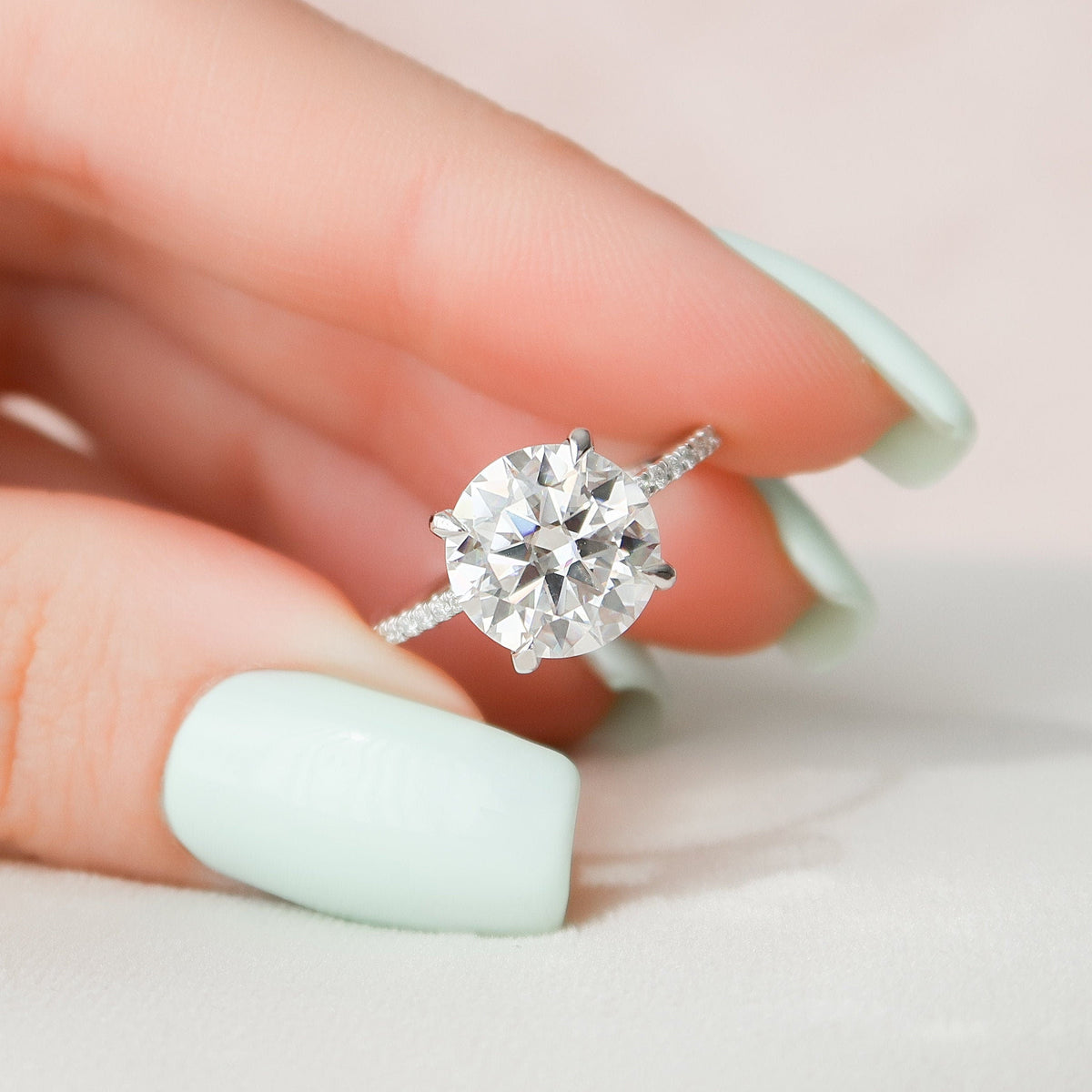 3.5 CT Round Pave Lab Grown Diamond Engagement Ring